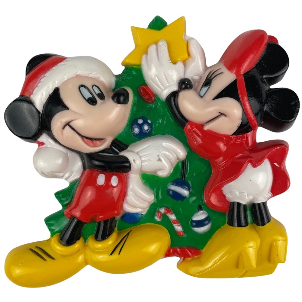 Vintage Christmas Disney Mickey Minnie Mouse Santa Tree Decorating 1995 Magnet